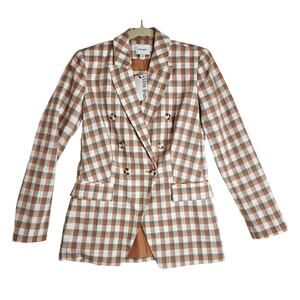 Nine West XS‎ NWT Brown Beige plaids Double Breasted blazer jacket. Work Office